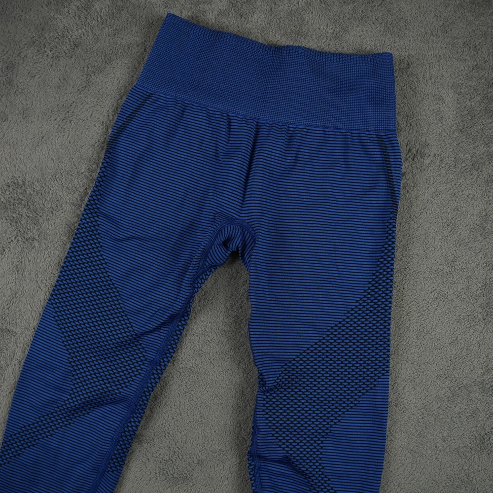 Gymshark Seamless Leggings Womens XS‎ Blue Black Striped High Rise Workout Yogo
